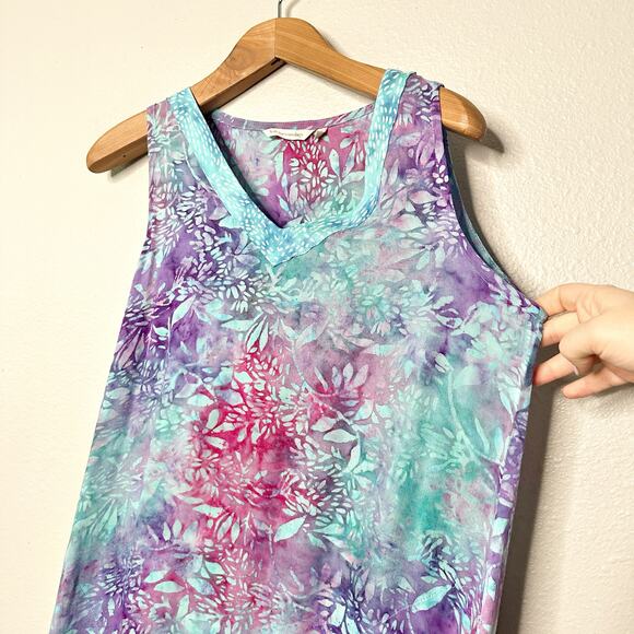 Soft Surroundings Sleeveless Blue Purple Tropical Maxi Dress women’s size medium - Picture 2 of 11